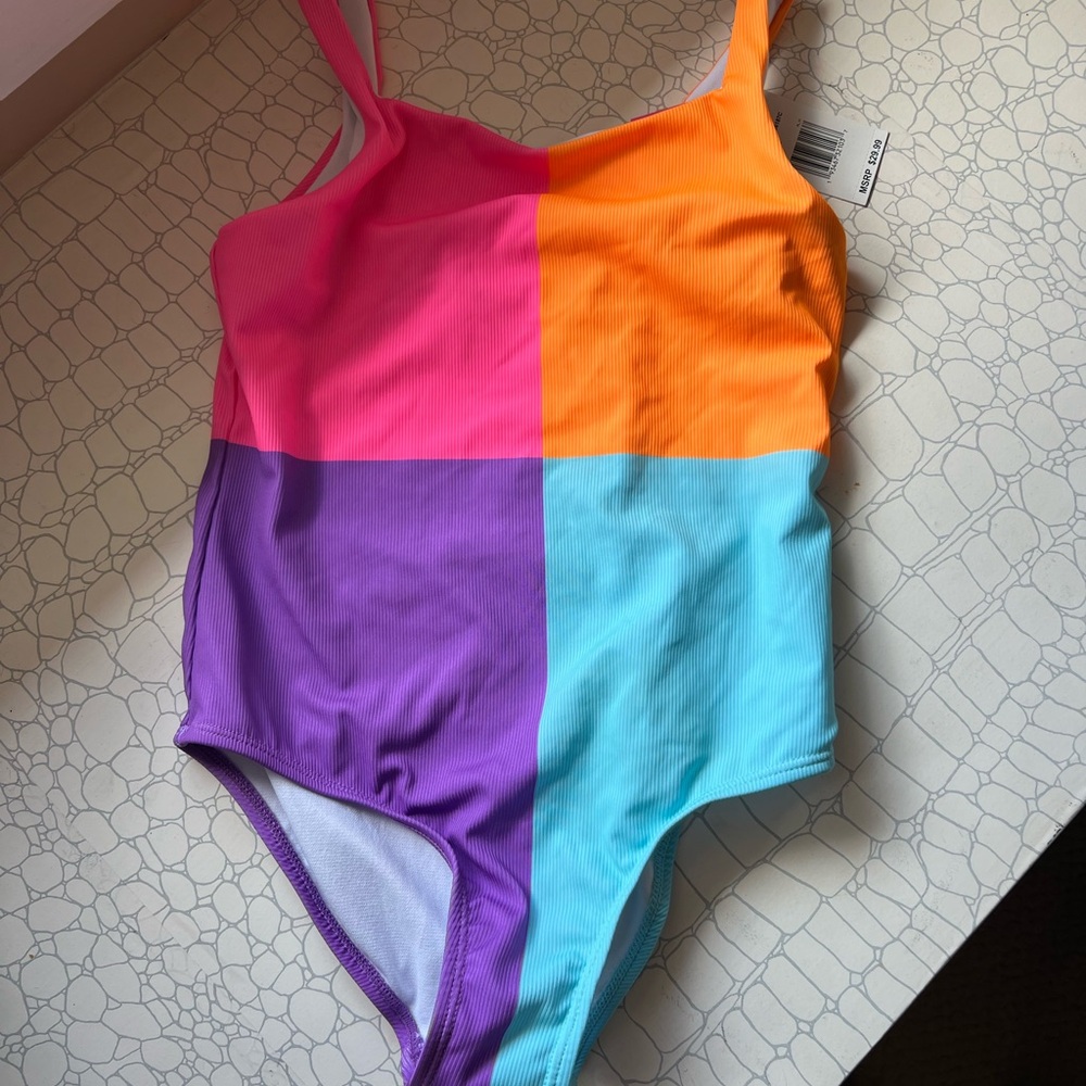 Kids Colorblock Swimsuit in Pink, Orange, Purple, and Blue